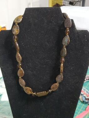 Polished Brown Teardrop Stone Necklace